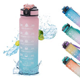 Homestic Motivational Water Bottle with Time Marker | Sipper Water Bottle for Kids & Adults with Straw | For Gym, Home, Office & School | Pink Blue -1 L